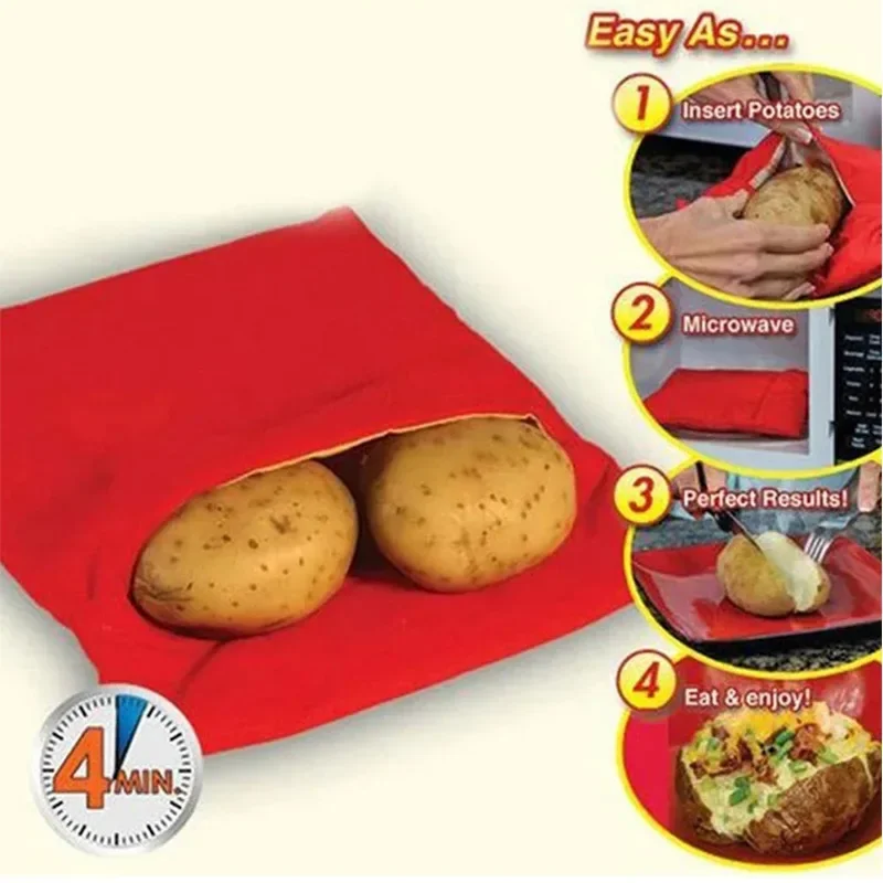 Microwave Potato Bag Reusable Express Microwave Potato Cooker Bag Baked Potato Cooker Perfect Potatoes 4 Minutes Red Baked Pouch