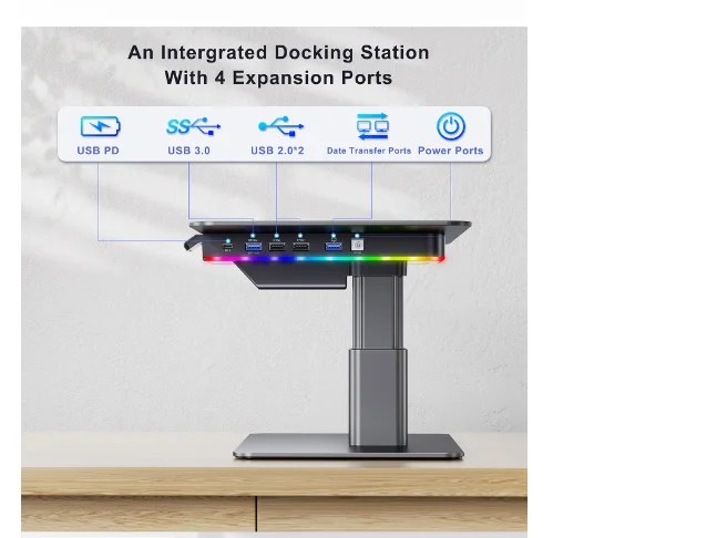 RGB LED Light 2 USB Ports, Fits 20kg 32 Inch Monitor for Gaming Home Office Electric Adjustable Monitor Riser
