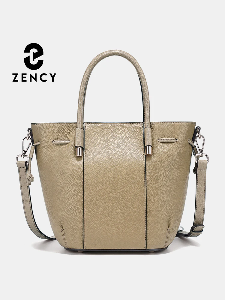 

Женская сумка через плечо Zency из натуральной кожи, дизайнерская большая сумка-ведро на шнурке, сумка через плечо, зима 2025 года, темно-синяя сумка цвета хаки