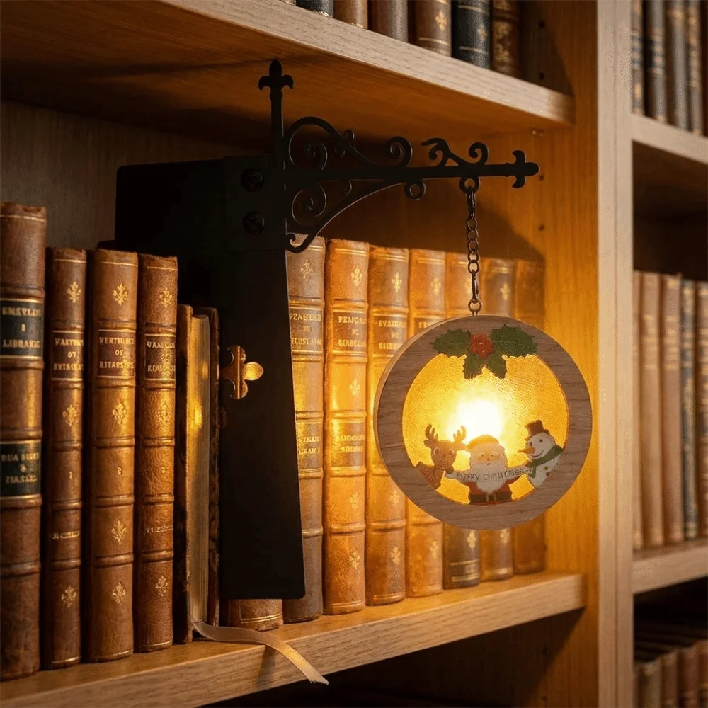 Vintage Bookshelf Lantern Light Warm Light Retro Style Bookshelf Lighting Decorative Christmas Library Lamp for Book Lovers