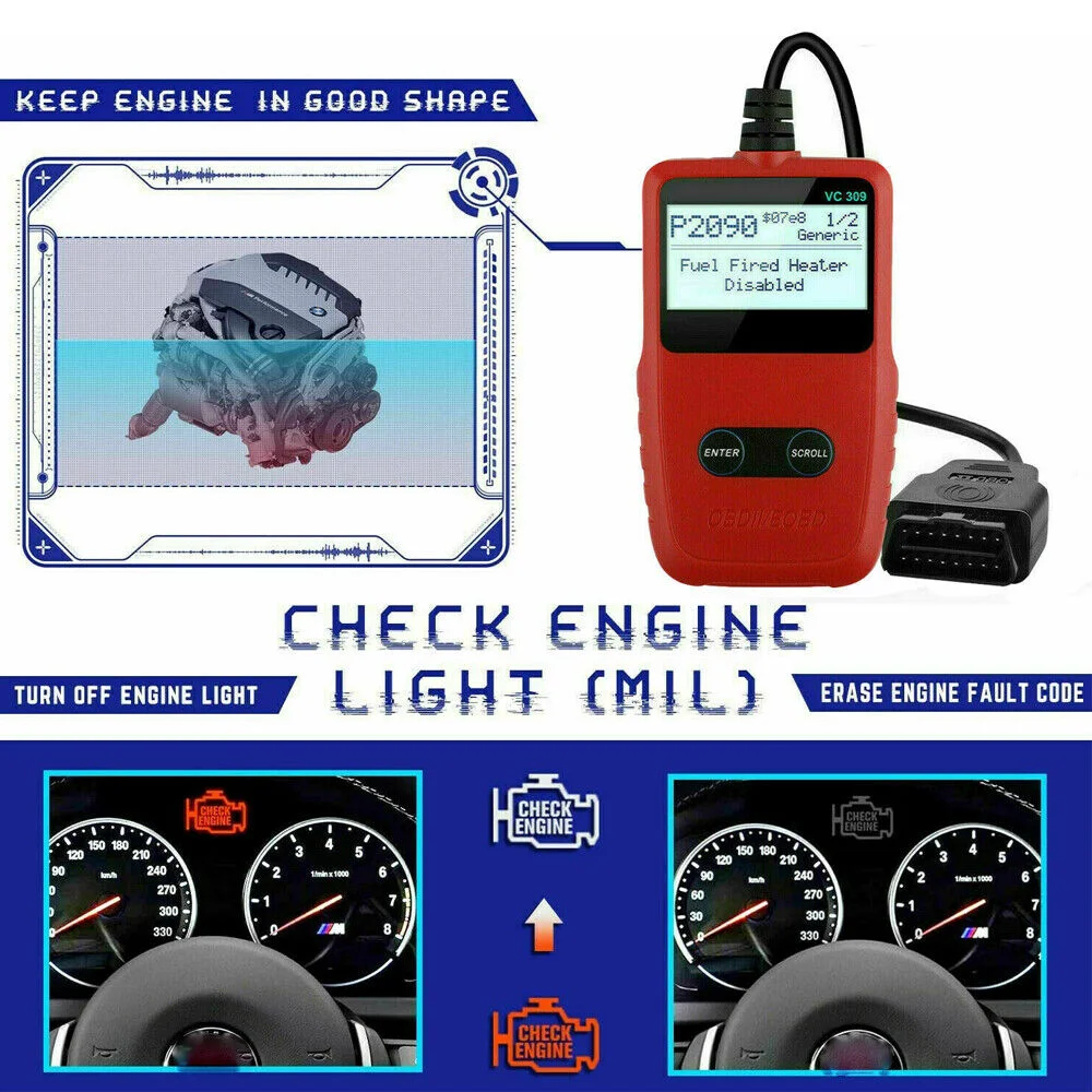 ANCEL VC309 Engine Error Diagnostic Car Fault Reader OBD2 Scanner Code Erase Reset Tool Only support Engien System Check