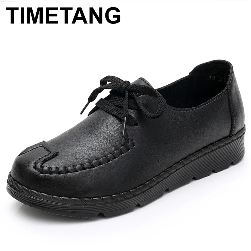 

Весенне-осенняя модная кружевная обувь для мам, женская нескользящая черная рабочая обувь с мягкой подошвой, повседневная обувь с наклоном на подошве