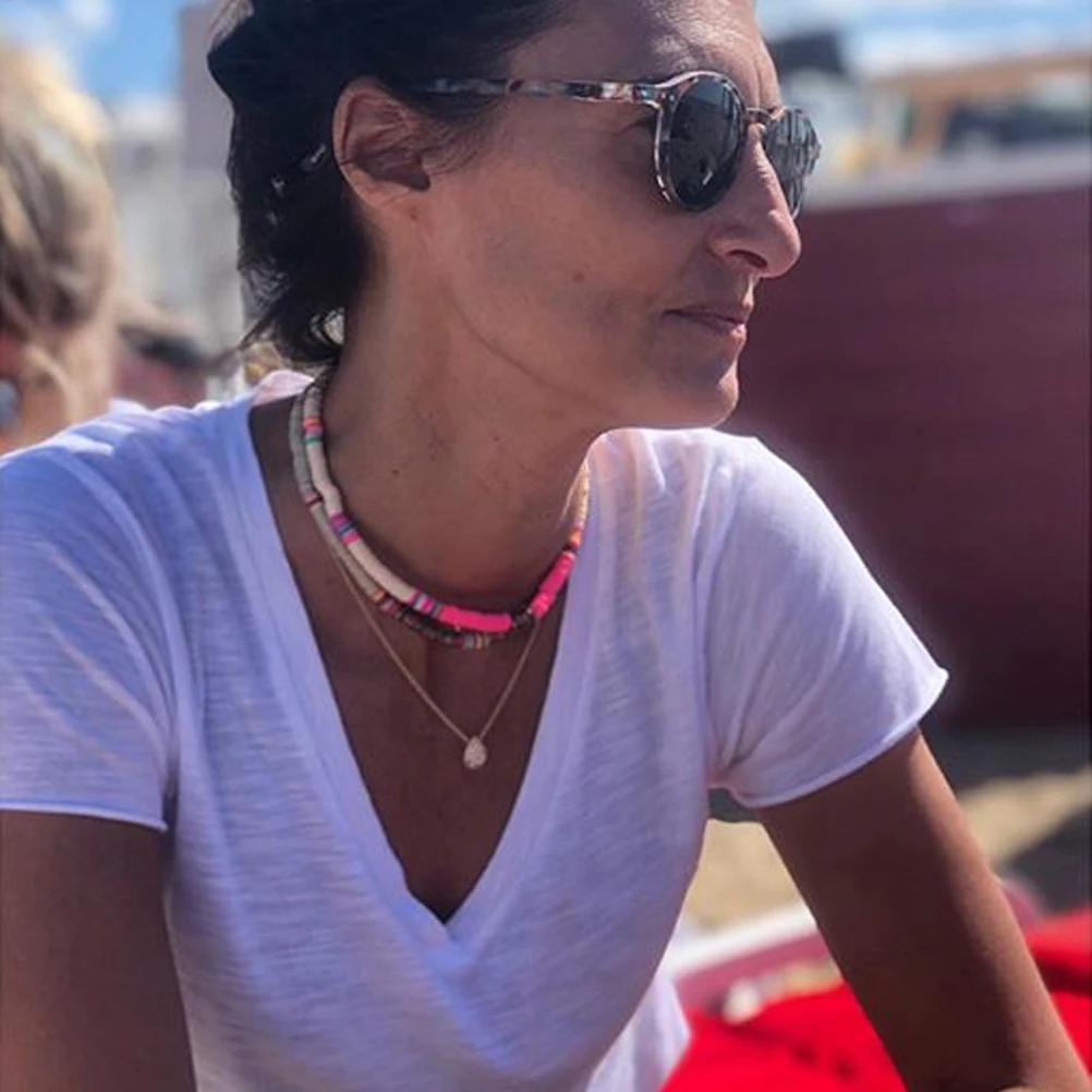 

Clay Round Pieces Necklace for Women Lightweight Boho Choker Beach Summer Statement Pendant Decor Colorful Alloy Jewelry 6Mm