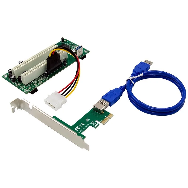 Dual PCI Adapter PCI-E to Double PCI Riser Adapter Card with 60cm USB3.0 Cable