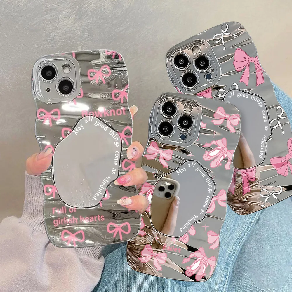 Чехол Make Up Mirror для Samsung A56 5G A55 A54 A16 A15 A36 A35 A34 A33 A53 A52 A13 A12 A14 A26 A32 A51 A50 Soft Bow Knot Cover