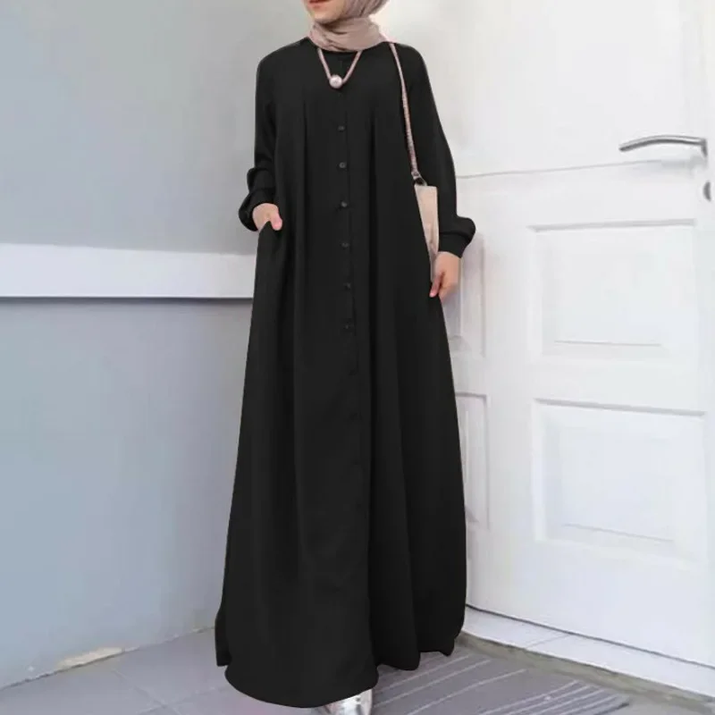 2025 Ramadan Prayer Dress Muslim Abayat Dress Loose Temperament Robe Femme Muslim Solid Color Commuter Women's Dress Wholesale