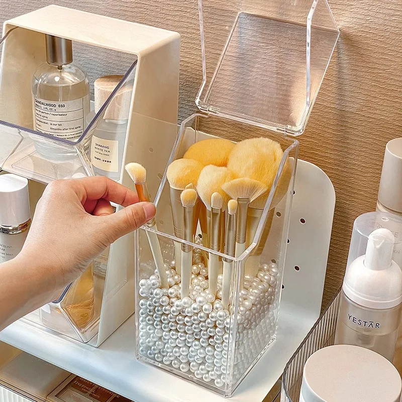 Aufbewahrungsbox für Make-up-Pinsel, einfaches transparentes Aufbewahrungsregal für Augenbrauenstifte, mit Staubschutz, verwendet für Badezimmer und Schminktisch