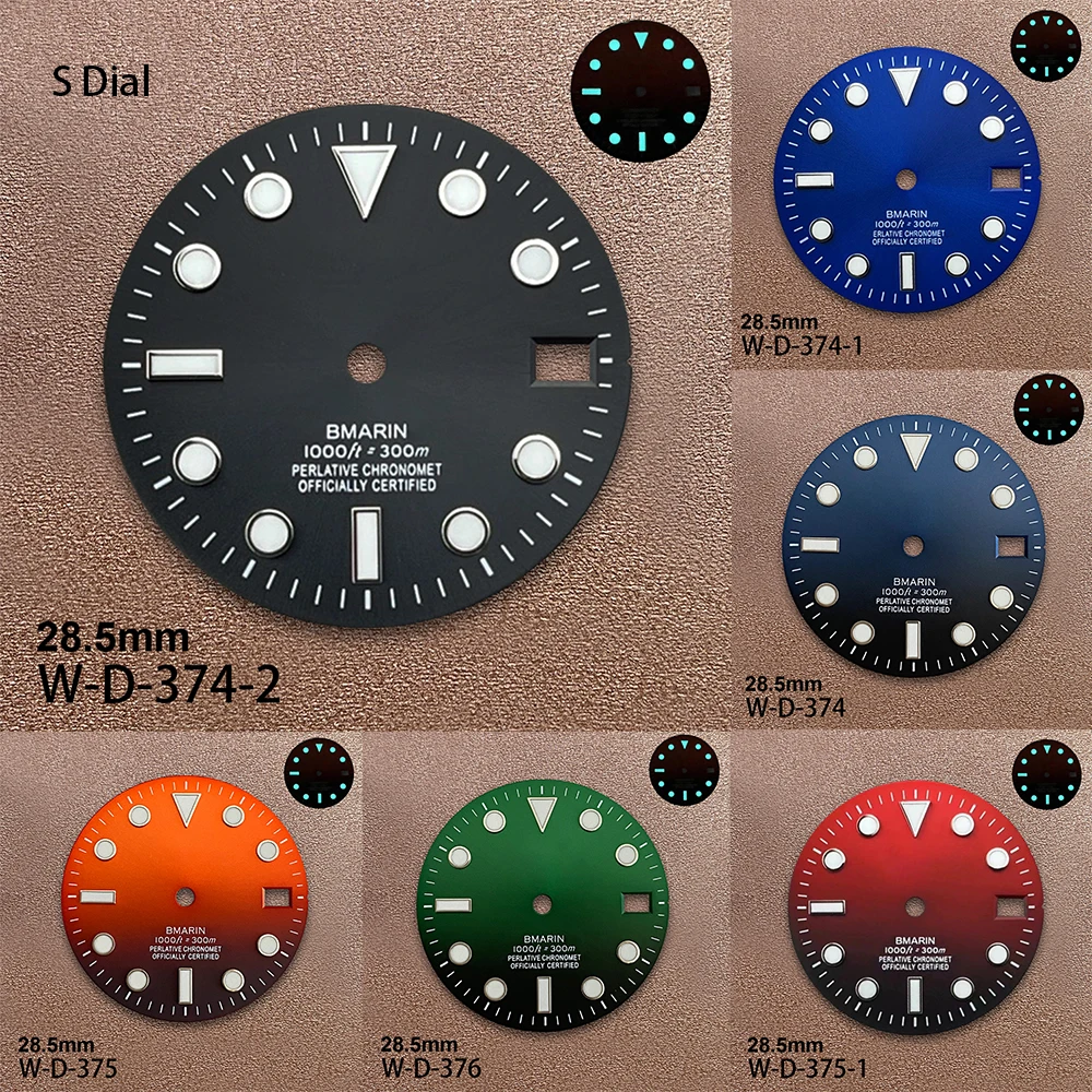 

28.5mm S Logo SUB Sunray Dial Suitable For NH35/NH36 Janpan Movement Ice Blue Luminous Quality Watch Modification Accessories