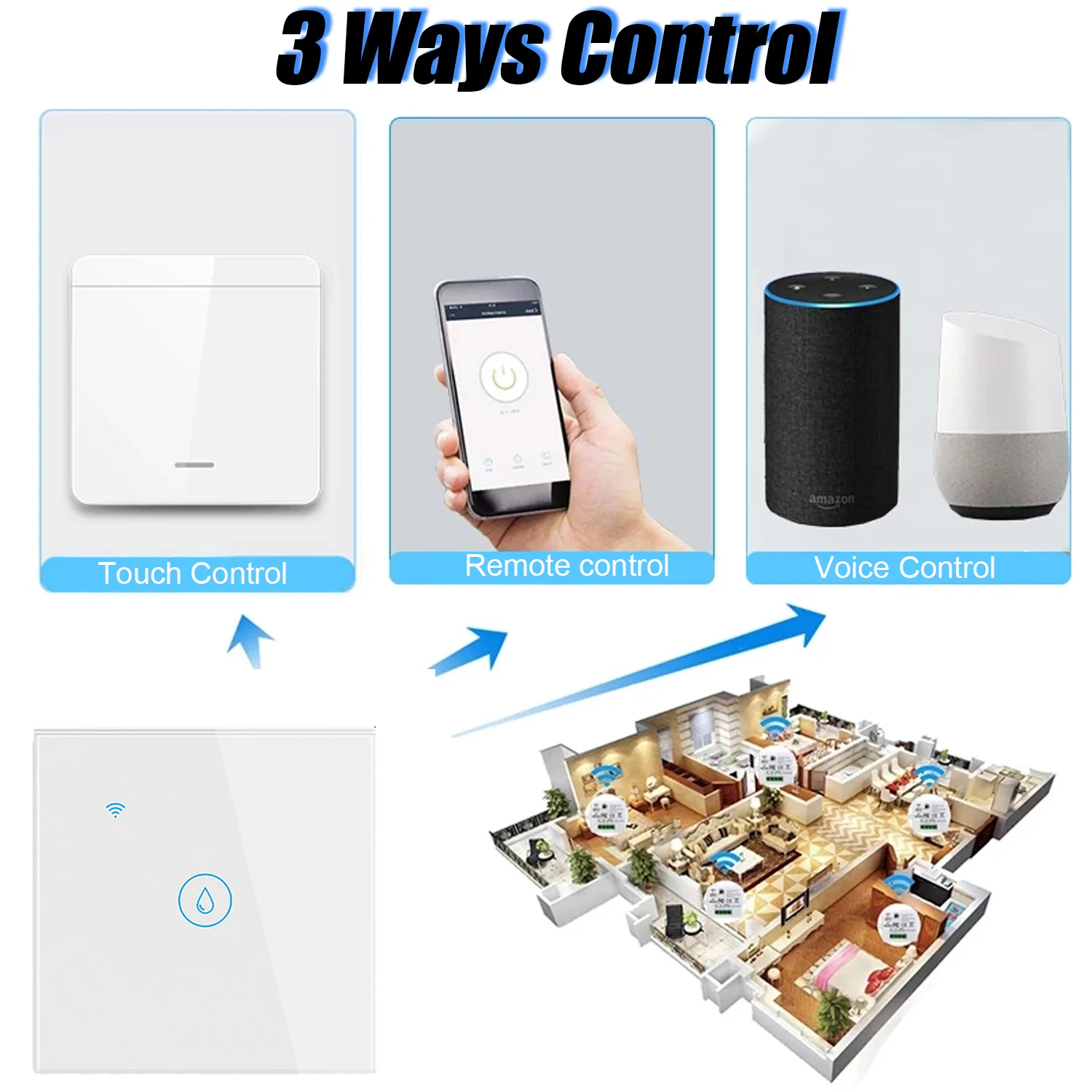Calentador de agua inteligente con WiFi y Control remoto, interruptor inalámbrico de doble control táctil, temporizador de programación de la UE de 20A, funciona con Google, Alexa y Homekit