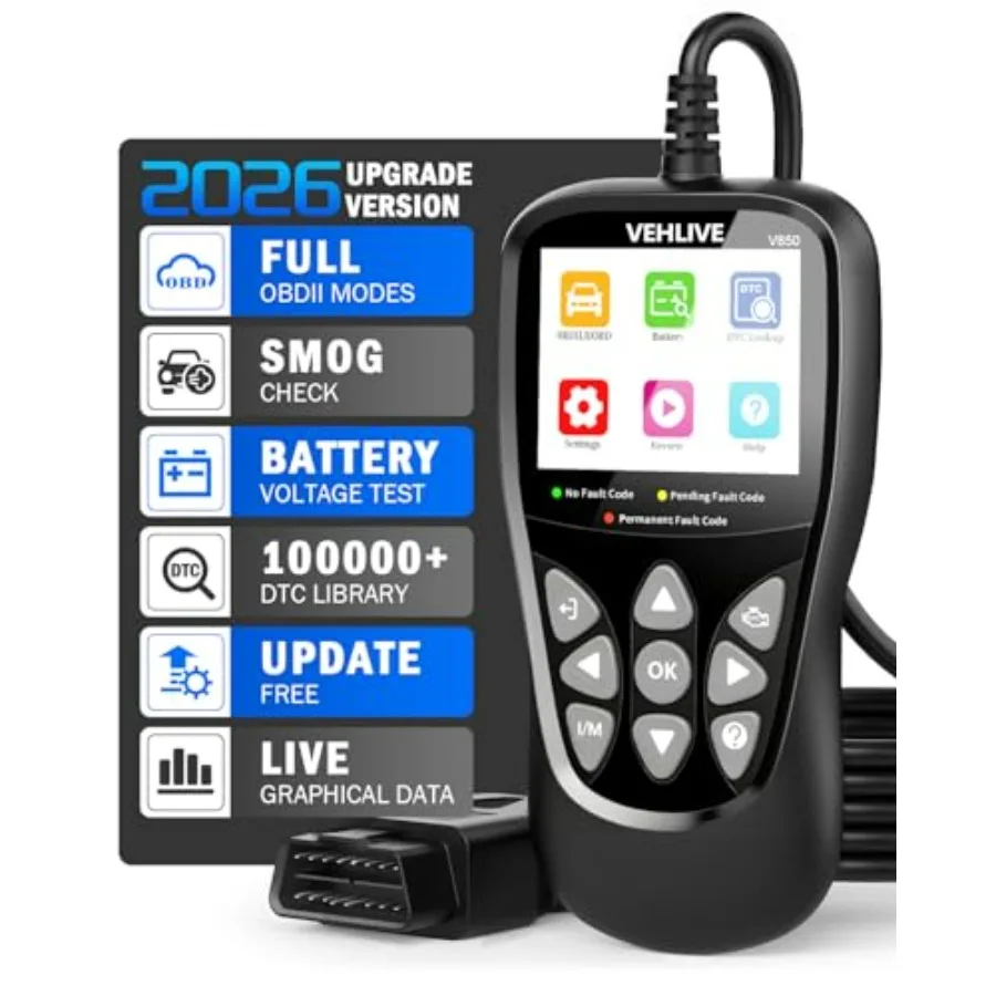 

Диагностический сканер OBD2 V860 для считывания кодов неисправностей автомобиля, сброса индикатора Check Engine, проверки готовности I/M, тестирования аккумулятора, отображения данных в реальном времени, CAN