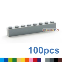 100pcs Thick 1x8 Dot DIY Building BlocksFigures Bricks Educational Creative Size Compatible With 3008 Plastic Toys for Children