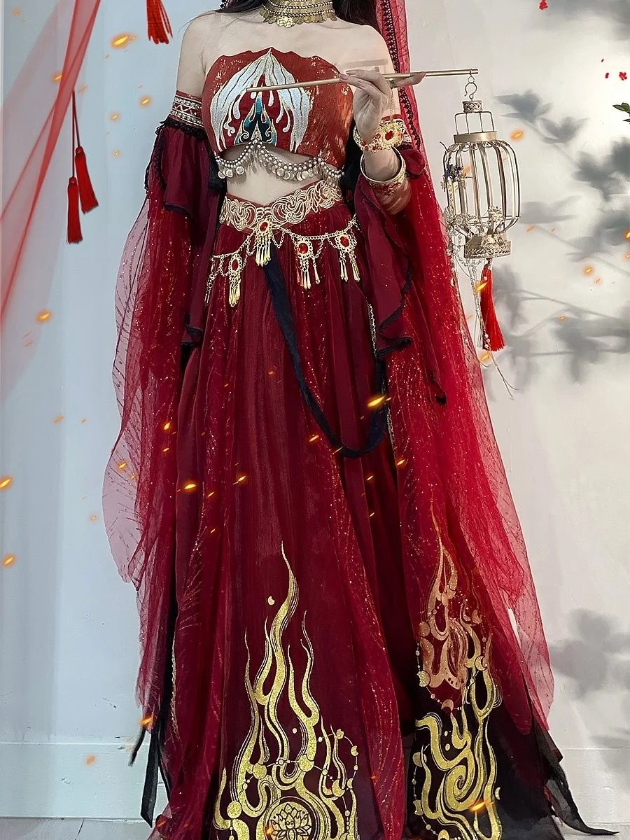 Estilo chinês Dança Coustume, Planalto Ocidental Exótico, Indústria Pesada Vestuário, Vestido Dunhuang