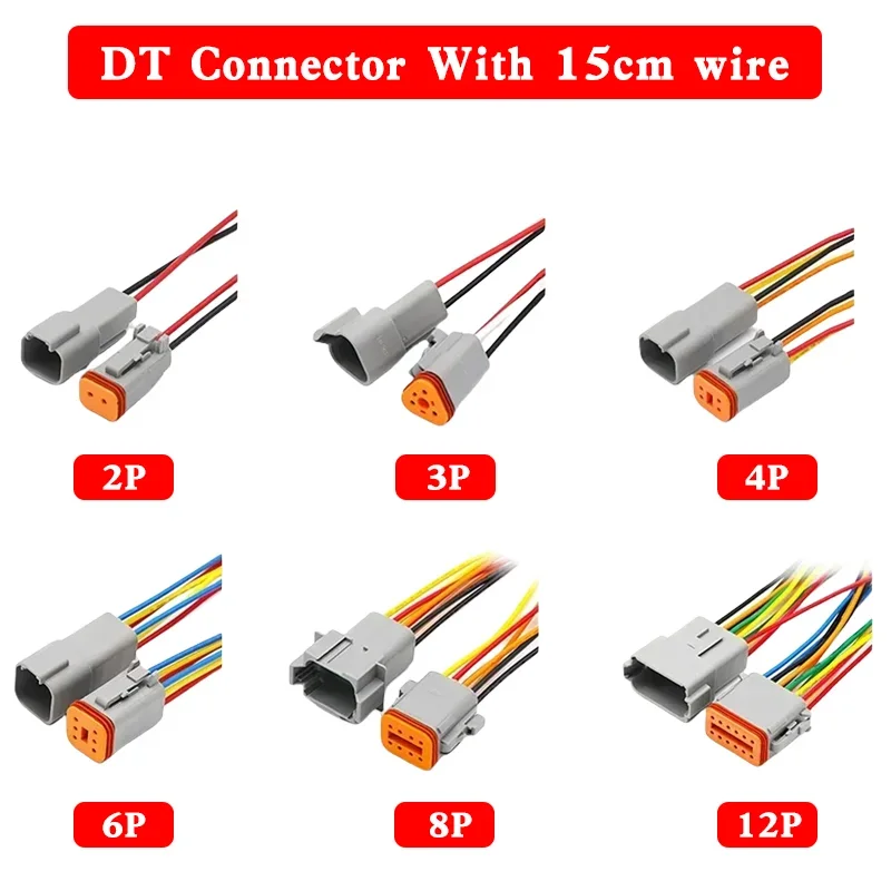 

5/20/100 Sets Deutsch DT connector with 15cm Wiring harness DT06-2S/DT04-2P 2P 3P 4P 6P 8P 12P waterproof electrical connector