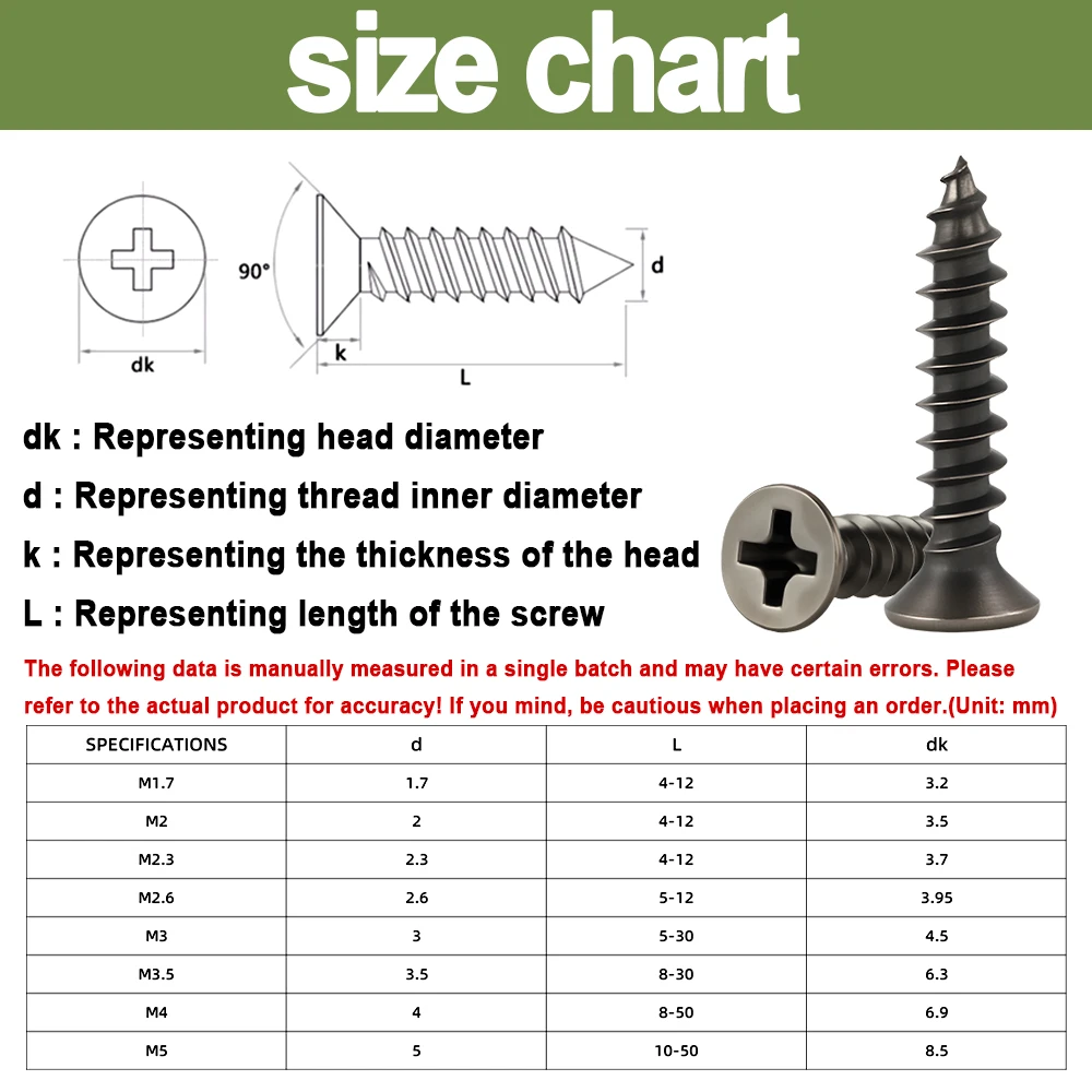 30-200pcs Small Micro Carbon Steel Cross Phillips Flat Countersunk Pan Head Self Tapping Wood Screw M1.7-M5 Machine Laptop Screw