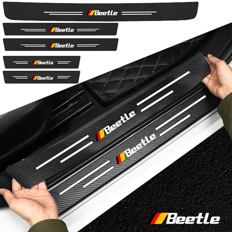 Car Door Threshold Scuff Plate Decals Carbon Fiber Sill Protector Stickers for Volkswagen VW Beetle Logo Door Entry Pedal Guards