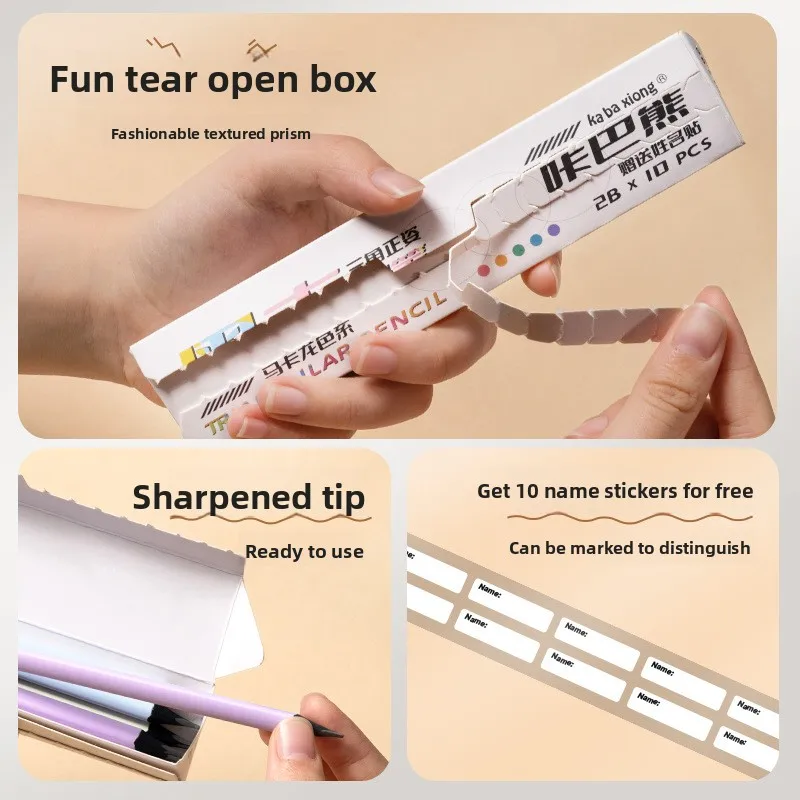 Macaron Color Barrel Black Wood HB 2B Pencils Triangular Grip Posture Correction Student Exam Writing Drawing Safe Odorless