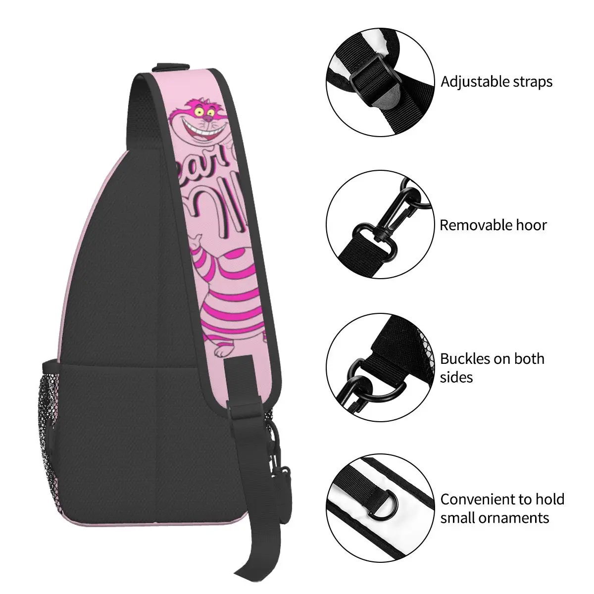 Custom Cheshire CatWear A Smile Backpack Traveling Hiking Bag Shoulder Crossbody Chest Backpack Sling Crossbody Backpack