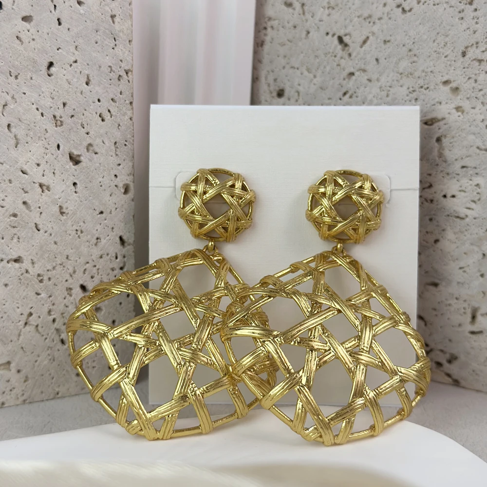 

VKVVA Natalie Metal Statement Drop Earrings for Feature A Traditional Bohemian Rattan Fashion Jewelry for Women Girl Gifts