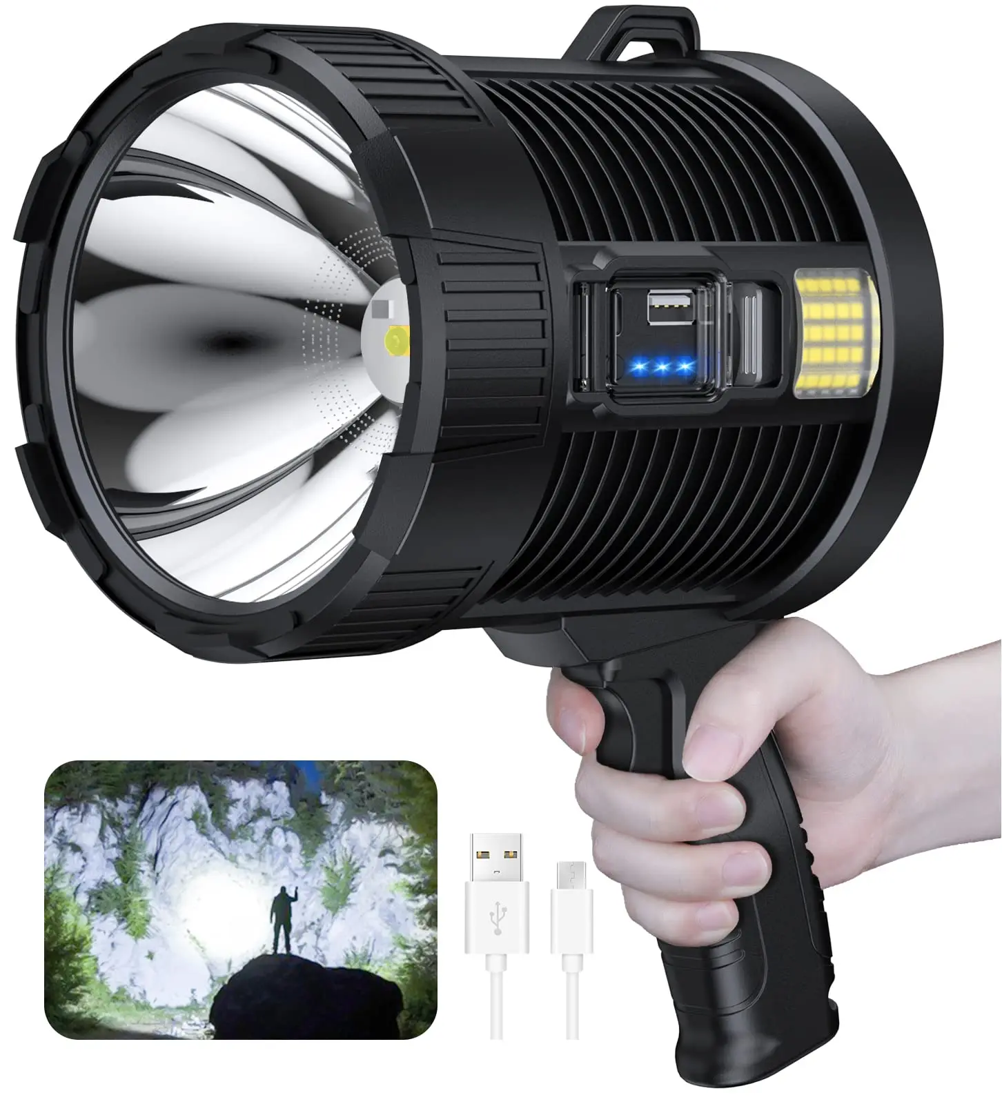 Rechargeable Spotlight 900000 Lumens Led Spot Lights Handheld Large Flashlight Super Bright Outdoor Solar Spotlights Searchlight