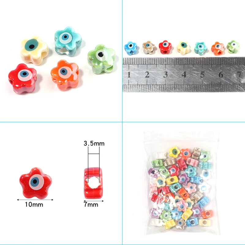 10/20PCS Flower Ceramic Turkish  Beads Flower Round Spacer Beads Porcelain Eye Beads For Jewelry Diy Making Bracelet Accessories