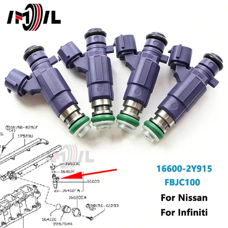 4Pcs FBJC100 For Nissan X-Trail 350Z petrol QR20D Murano Maxima Sentra Infiniti G35/FX35 fuel Injectors 16600-2Y915 16600-2Y90A