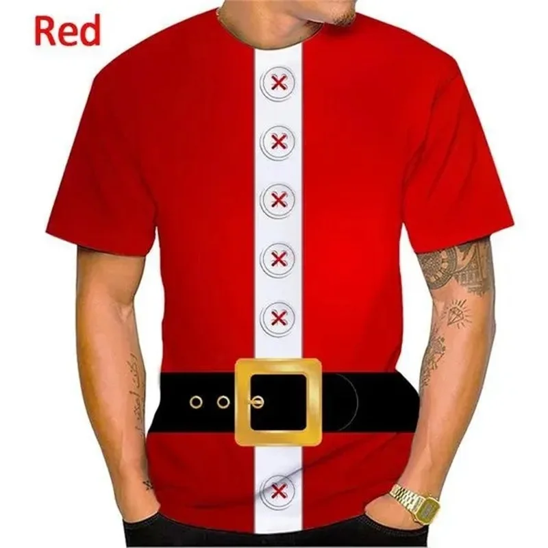 Camiseta de Papai Noel estampada em 3D masculina, manga curta, casual, engraçado, camiseta feliz natal, top, streetwear, roupas masculinas