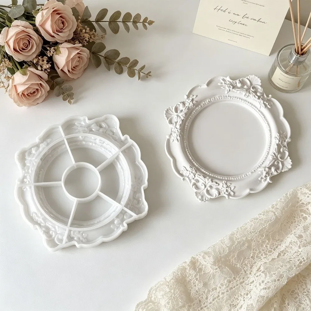 Rose Embossed Jewelry Storage Tray Vintage Floral Relief Creative Shape Storage Bowl Silicone Mold White Gypsum