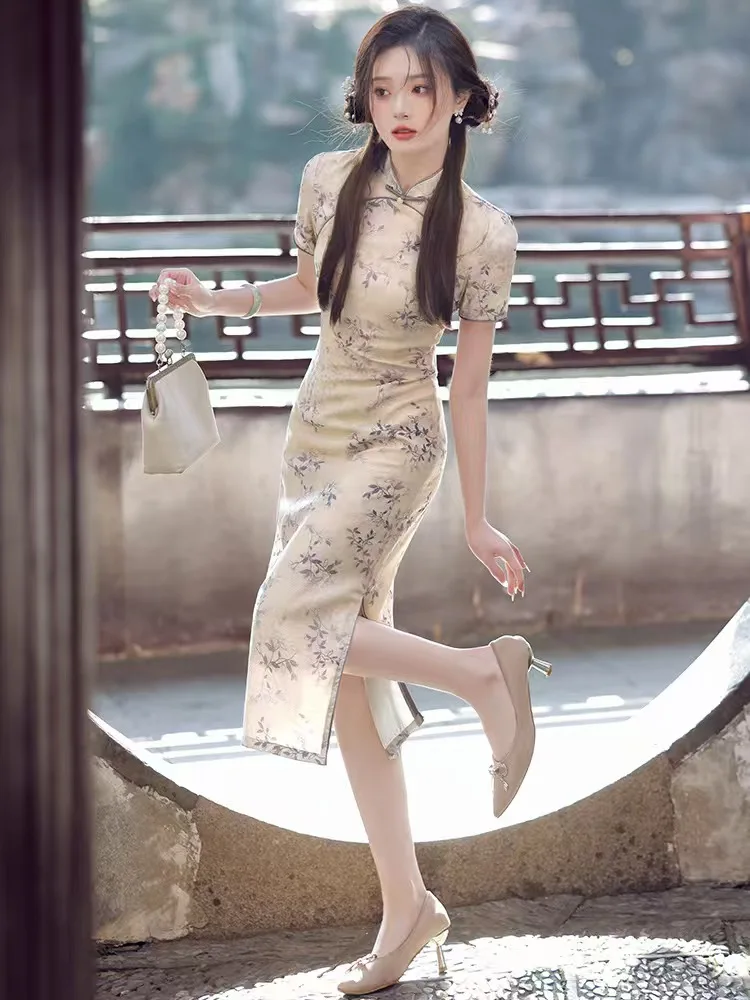 

Chinese style Hanfu Zen qipao dress, new high-end embroidery art Suya series classical style dress