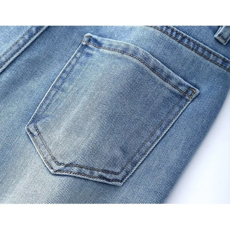 Pantalones vaqueros de pierna ancha para mujer primavera y verano 2025, nueva moda, bordados, de cintura alta, holgados, drapeados, rectos informales
