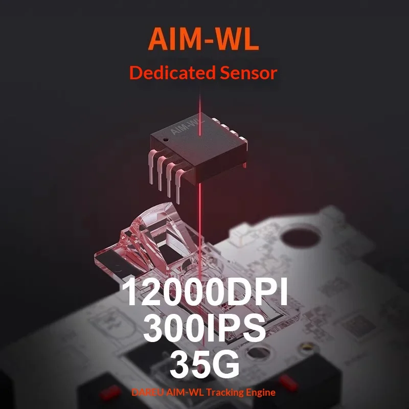 DAREU A955 Gaming Mouse AIM WL Dedicated Sensor 300IPS Mouse 12000DPI 80 Million Transparent Micro Movements For PC Accessories