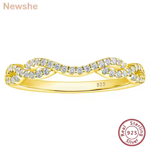 Newshe 925 Silver Half Eternity Ring Wedding Bands for Women White Yellow Gold Stacking Twisted Infinity AAAAA Cubic Zircon