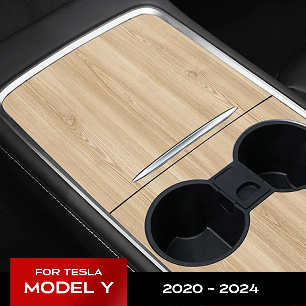 For Tesla Model Y 2021 2022 2023 2024 Car Center Console Panel Sticker Wood Grain Film Carbon Central Control Cover Interior