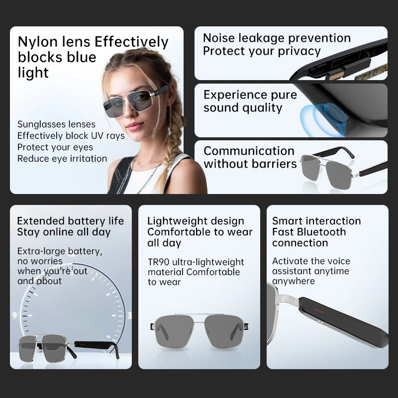 Novos óculos inteligentes bluetooth 5.3 chamada ao ar livre multifuncional esportes fones de ouvido à prova dwaterproof água anti-uv para homens mulheres óculos de sol