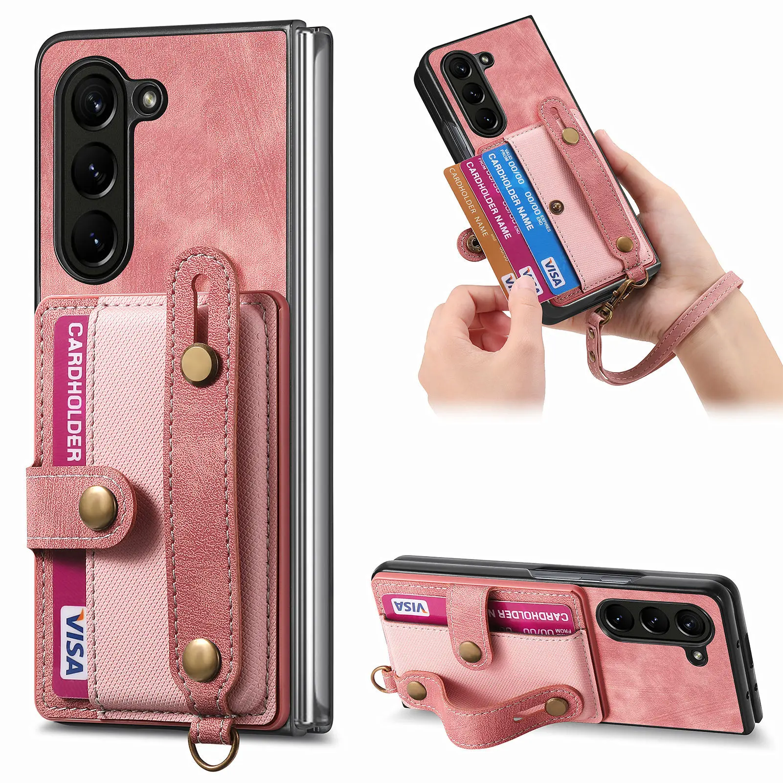 PU Leather Phone Case for Samsung Galaxy Z Fold 7 6 5 4 3 zfold7 zfold6 Card Storage Wallet Protective Cover with Lanyard XL003 view 2
