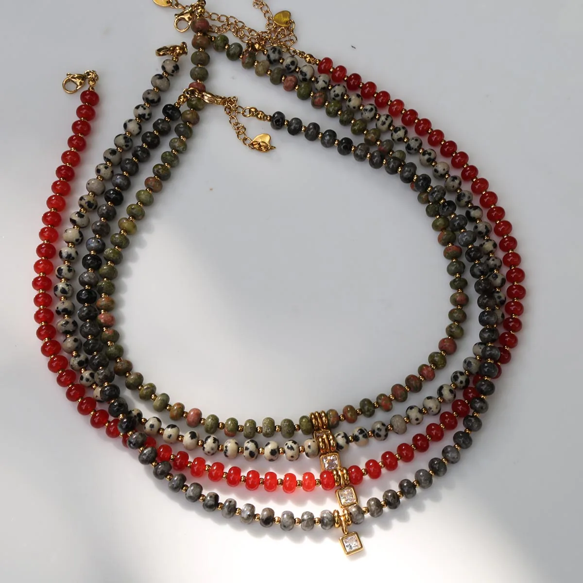 [NOBOX] Trendige Herbstdesigns im Boho-Stil, Zirkonbesetzte Halskette mit natürlichen Steinen für Damen, vielseitig für den Alltag – Detail 3