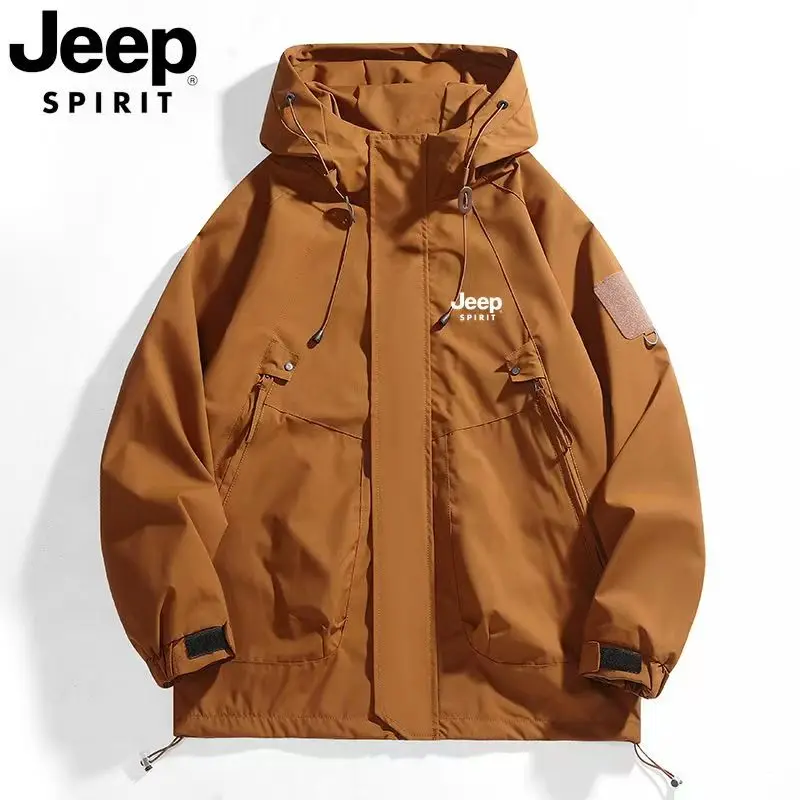 Giacca a vento JEEP unisex, nuovo stile Primavera/Autunno 2026, antivento con cappuccio, sportiva, per attività all'aperto, vestibilità ampia