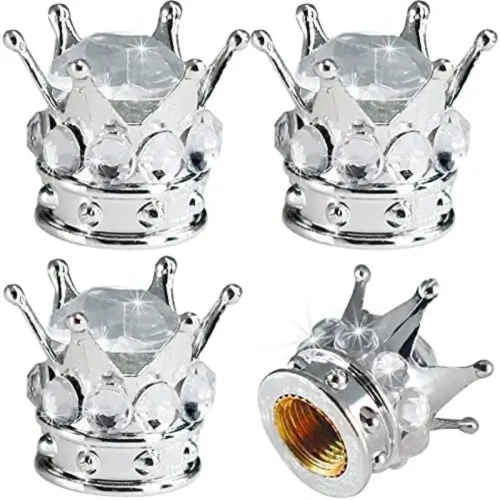 

4PCS Crown Diamond Tire Valve Stem Caps Handmade Crystal Rhinestone Chrome Crown Car Wheel Tire Valve Caps Copper Core Colorful