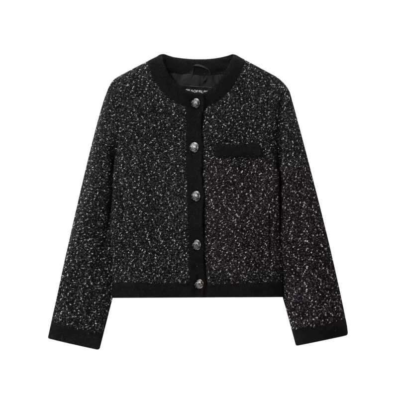 

Women texture Jacket Autumn Fashion O Neck Short Jacket With Pcoket Button Decoration Causal Female Jacket