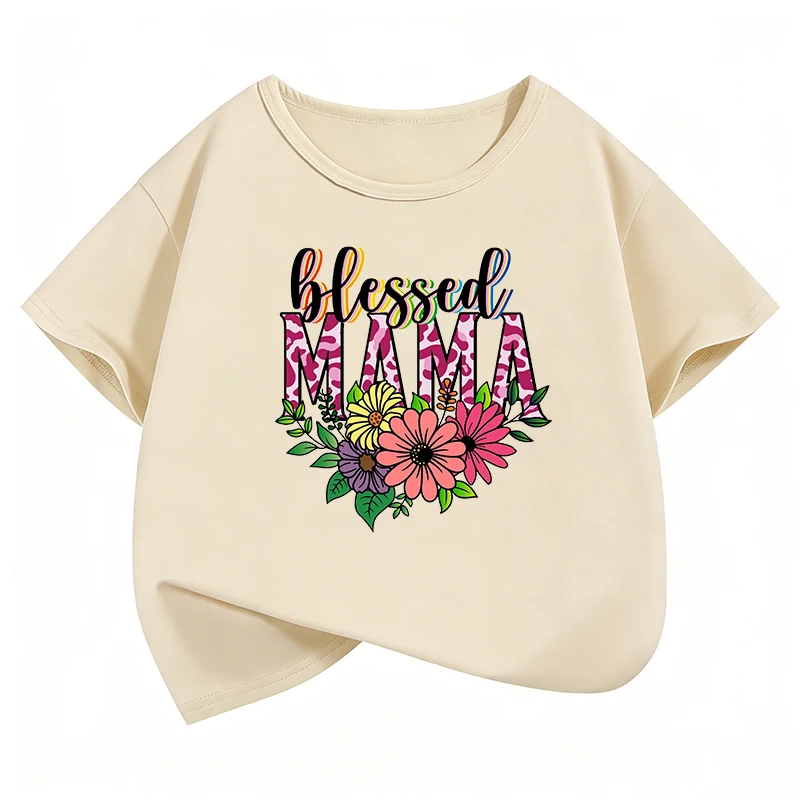 Lustiges T-Shirt mit „Blessed Mom“-Design, bedrucktes T-Shirt für Mädchen, kurzärmelige Oberteile, T-Shirts, niedliche Kinderkleidung für den Sommer