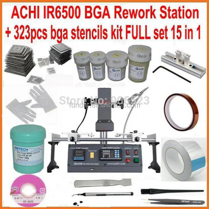 Hot sale ! ACHI IR6500 rework IR soldering station with full set 15 in 1 bga reballing kit