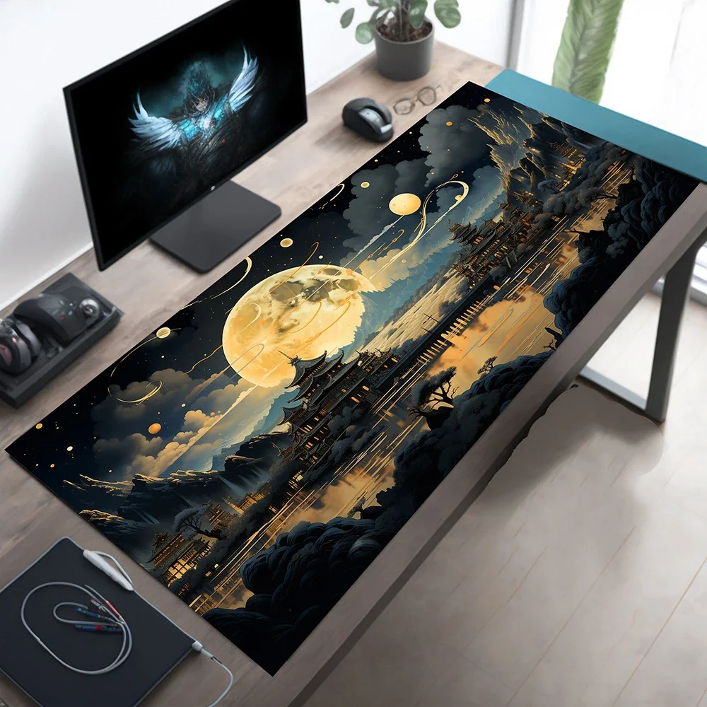 Fantasy large gaming keyboard mat, extended computer laptop desktop accessory mousepad office anti-slip rubber carpet table mats