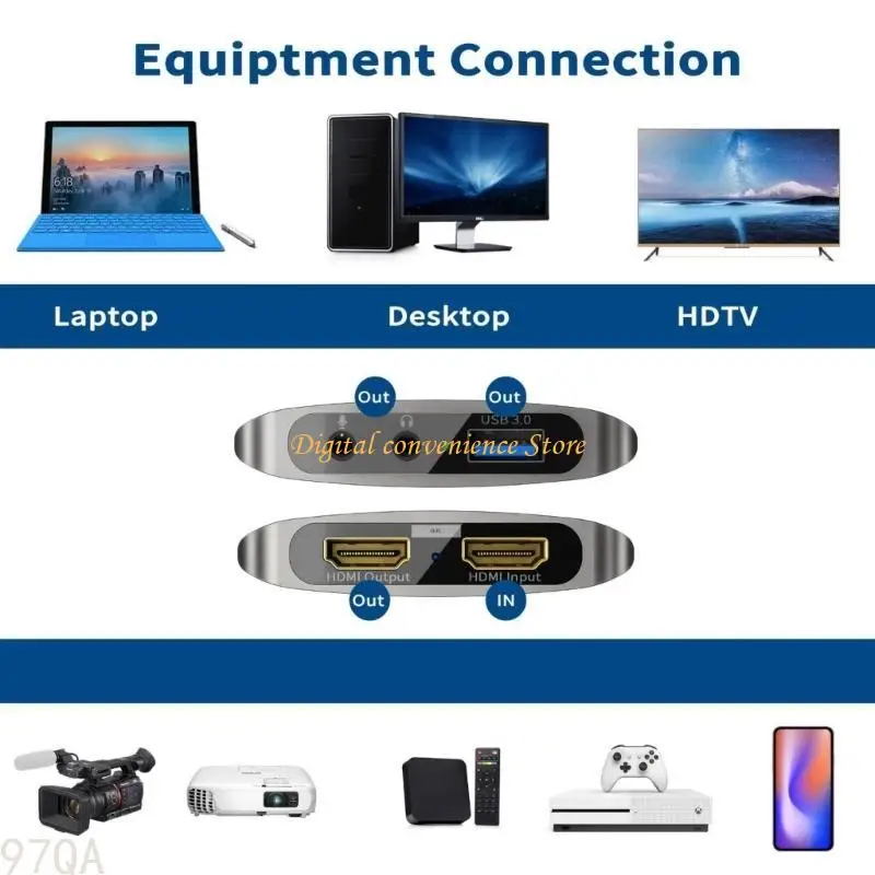 

97QA 4K Video Card USB3.0 Video 1080P Live Streaming Video Grabber Converter Support Microphones Input