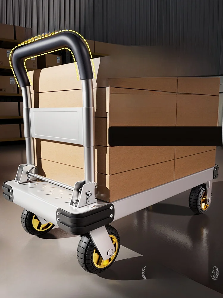 portable-steel-plate-hand-pulled-cart-home-use-flatbed-cart-convenient-trailer-foldable-small-pulling-cart-hand-drawn-cart