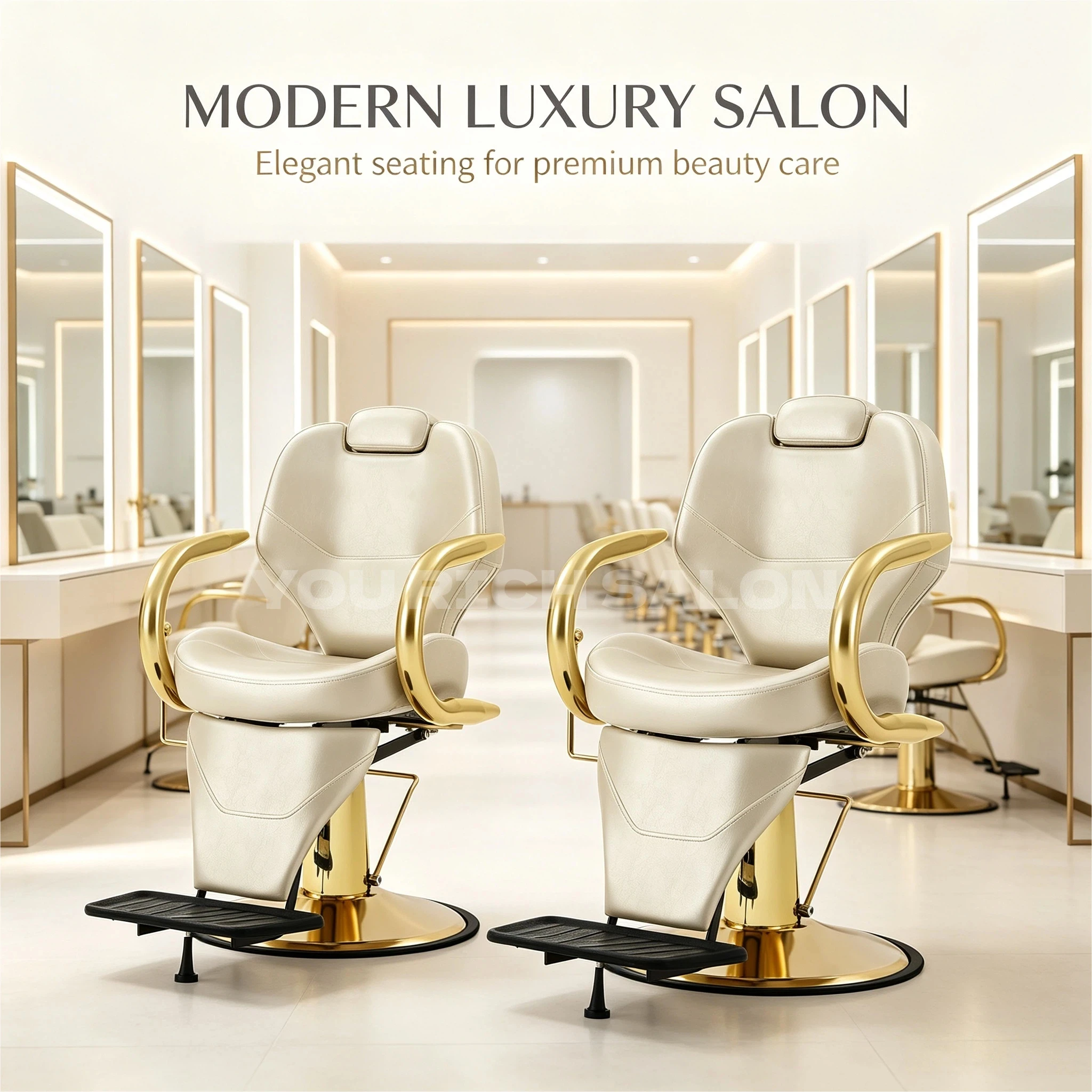 AIROW Gold PU Leather Hydraulic Barber Chair Reclining Multicolor Customizable Salon Styling Chair
