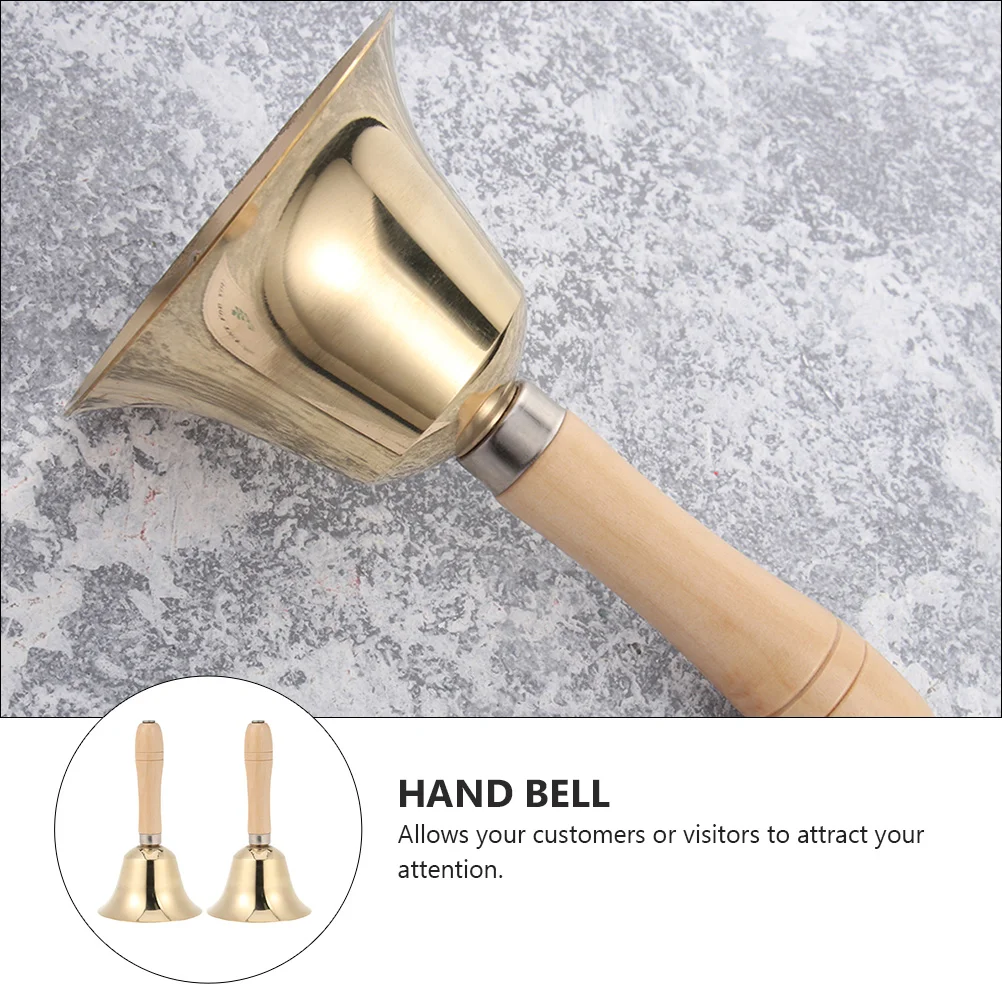 2 ชิ้นโทรศัพท์เด็กไม้ Handle Rattle โรงเรียน Bell Party Handbell โต๊ะบ้านห้องเรียน Call กับเด็ก