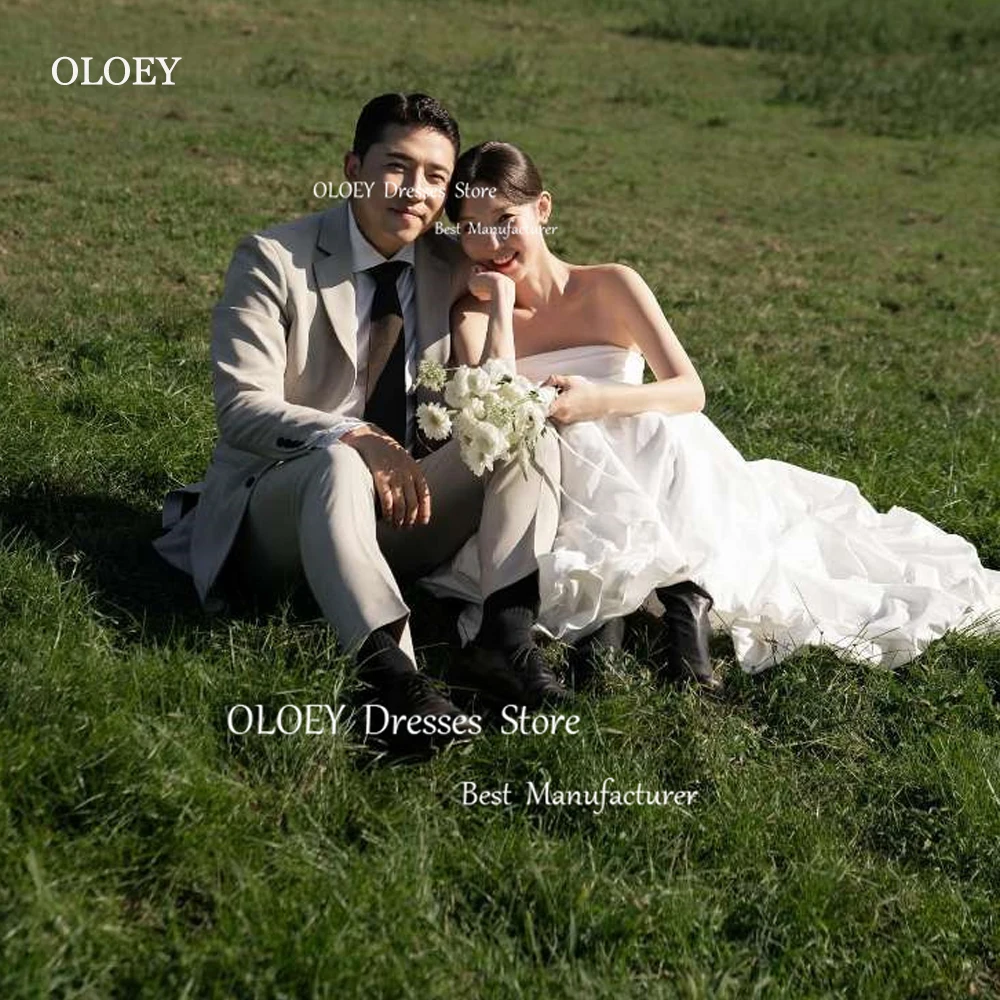 OLOEY-vestidos de novia de tafetán de línea A, simples, coreanos, sesión de fotos sin tirantes, hasta el suelo, corsé, espalda, vestidos de novia