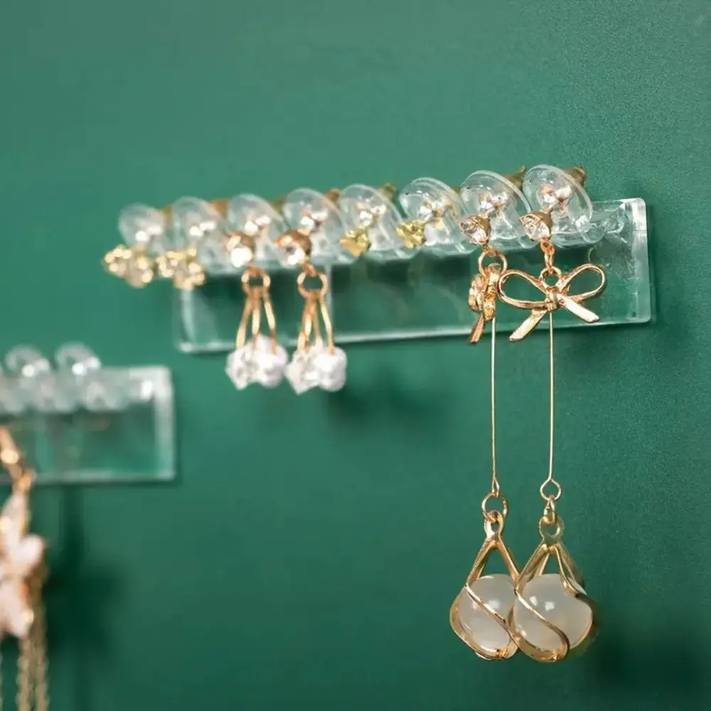9Pcs 8 Hooks Necklace Holder Wall Mounted Multi-Functional Earrings Necklace Organizer Non Perforated Transparent