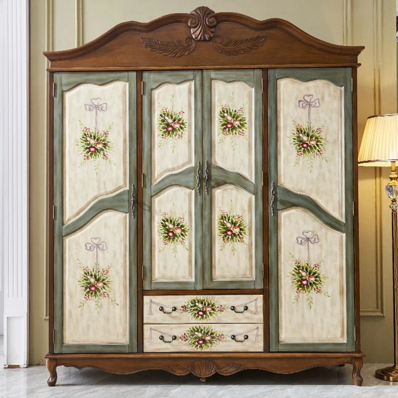 

Solid wood wardrobe retro large wardrobe integral bedroom storage cabinet storage wooden wardrobe