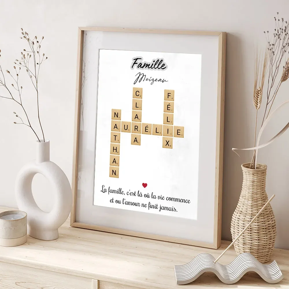 Personalized Family Name Scrabble Puzzle Sign Poster Grandkids Crossword Custom Wall Art Print Nordic Home Decor Christmas Gift