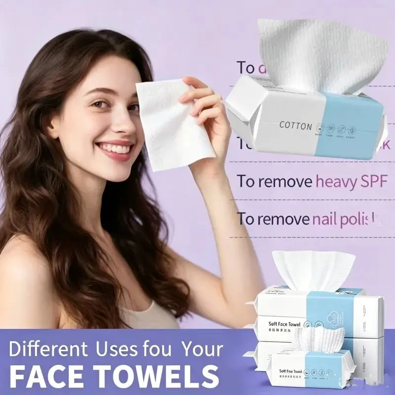 Thick Disposable Facial Towels Soft Cotton Tissue Makeup Remover Wipes for Sensitive Skin Pearl Texture Dry&Wet Use Face Towel ﻿
